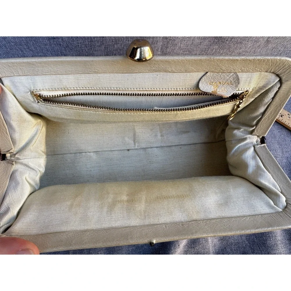 Vintage Justin Cowhide Ivory Travel Makeup Bag Train Case Handbag
